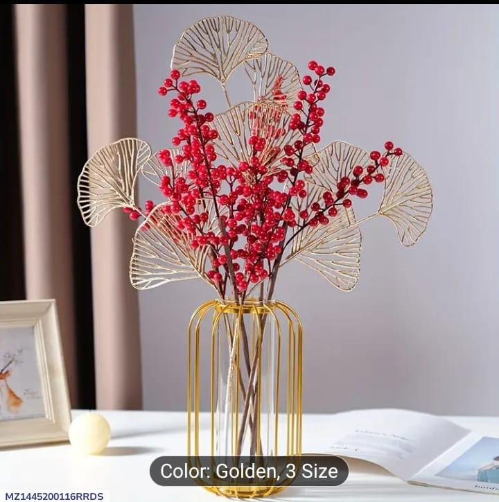 Nordic Golden Geometric Glass Vase – Luxury Decorative Metal Flower Holder