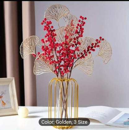 Nordic Golden Geometric Glass Vase – Luxury Decorative Metal Flower Holder